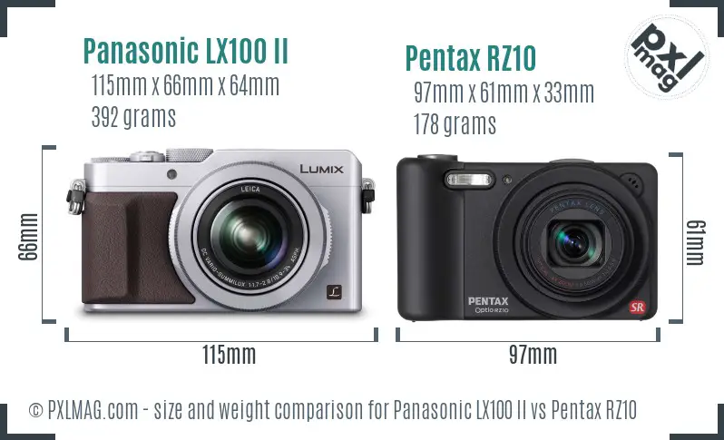 Panasonic LX100 II vs Pentax RZ10 size comparison