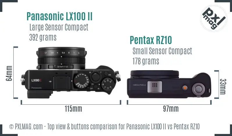 Panasonic LX100 II vs Pentax RZ10 top view buttons comparison