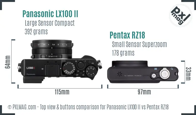 Panasonic LX100 II vs Pentax RZ18 top view buttons comparison