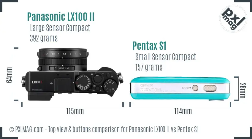 Panasonic LX100 II vs Pentax S1 top view buttons comparison