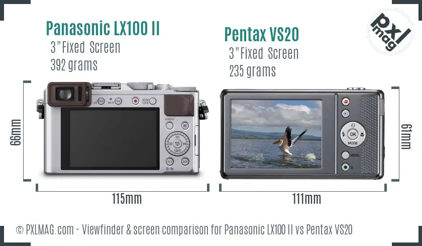 Panasonic LX100 II vs Pentax VS20 Screen and Viewfinder comparison