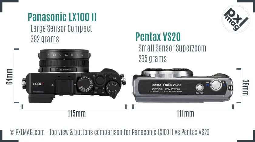 Panasonic LX100 II vs Pentax VS20 top view buttons comparison