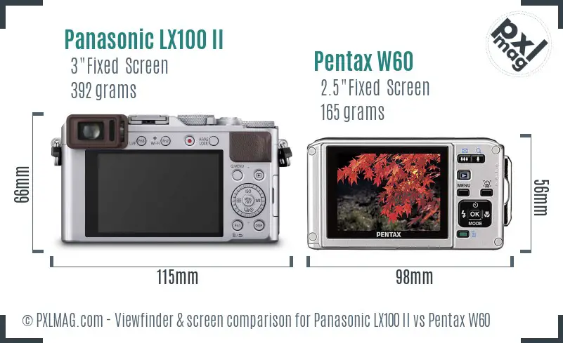 Panasonic LX100 II vs Pentax W60 Screen and Viewfinder comparison