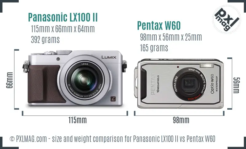 Panasonic LX100 II vs Pentax W60 size comparison