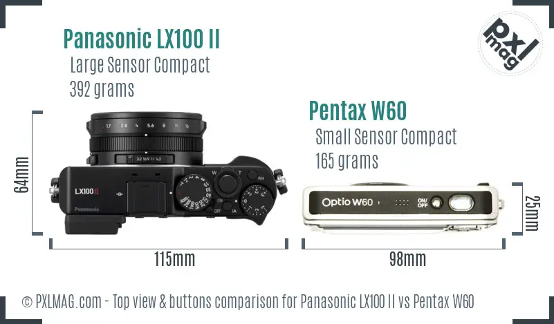 Panasonic LX100 II vs Pentax W60 top view buttons comparison