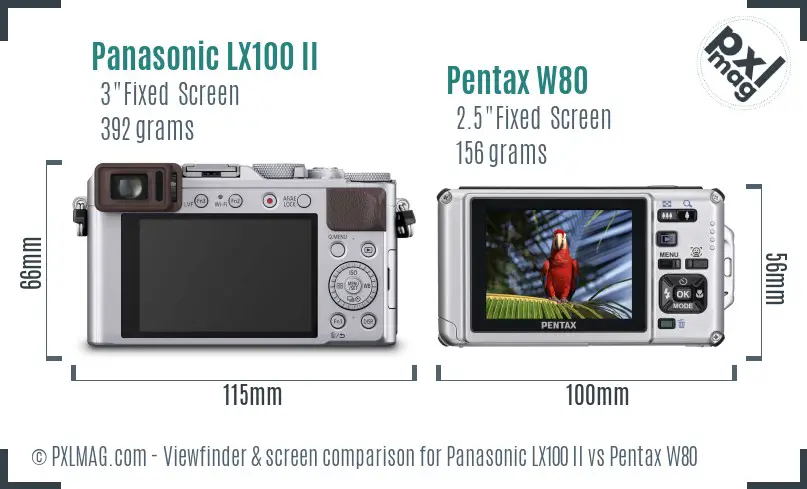 Panasonic LX100 II vs Pentax W80 Screen and Viewfinder comparison