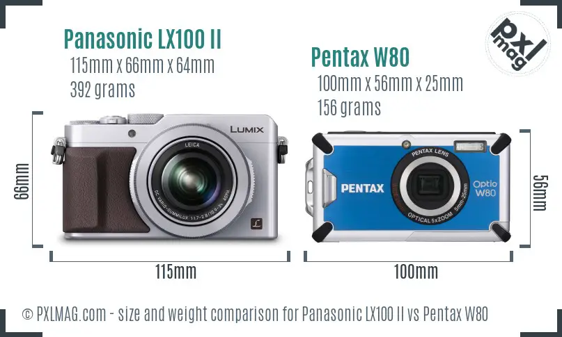 Panasonic LX100 II vs Pentax W80 size comparison