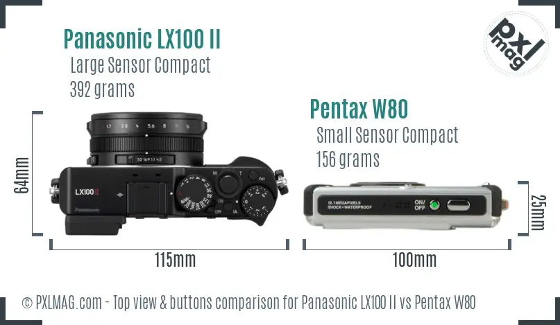 Panasonic LX100 II vs Pentax W80 top view buttons comparison