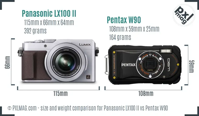 Panasonic LX100 II vs Pentax W90 size comparison