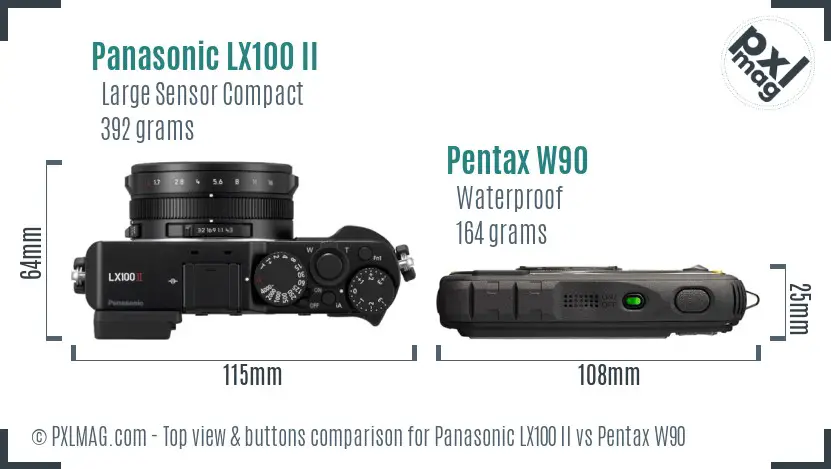 Panasonic LX100 II vs Pentax W90 top view buttons comparison