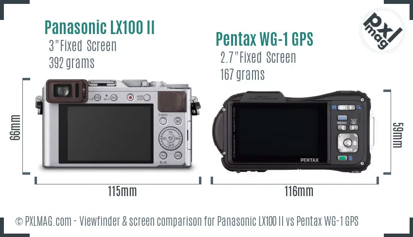 Panasonic LX100 II vs Pentax WG-1 GPS Screen and Viewfinder comparison