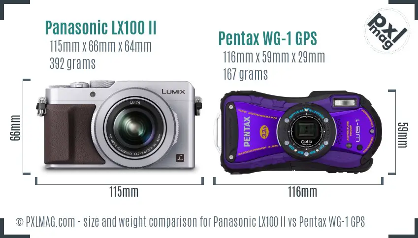 Panasonic LX100 II vs Pentax WG-1 GPS size comparison