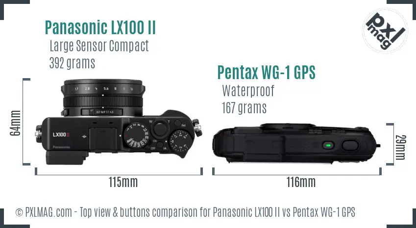 Panasonic LX100 II vs Pentax WG-1 GPS top view buttons comparison