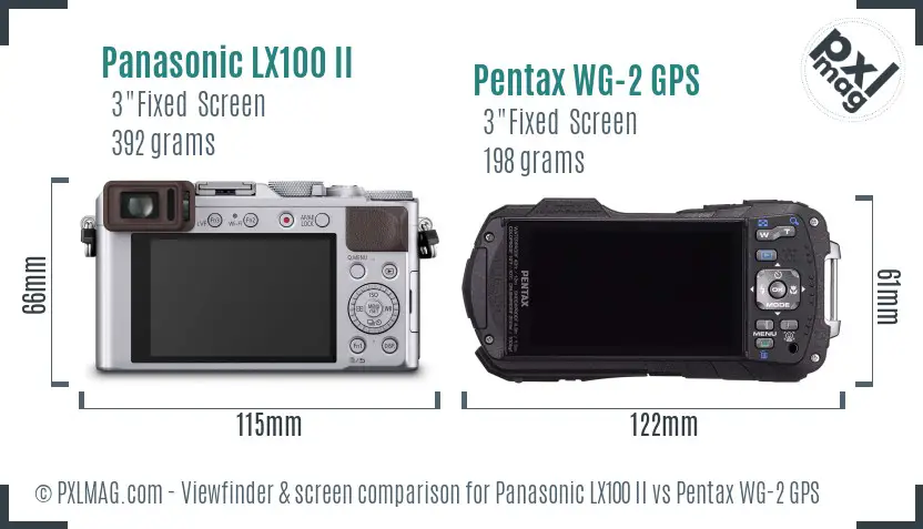 Panasonic LX100 II vs Pentax WG-2 GPS Screen and Viewfinder comparison