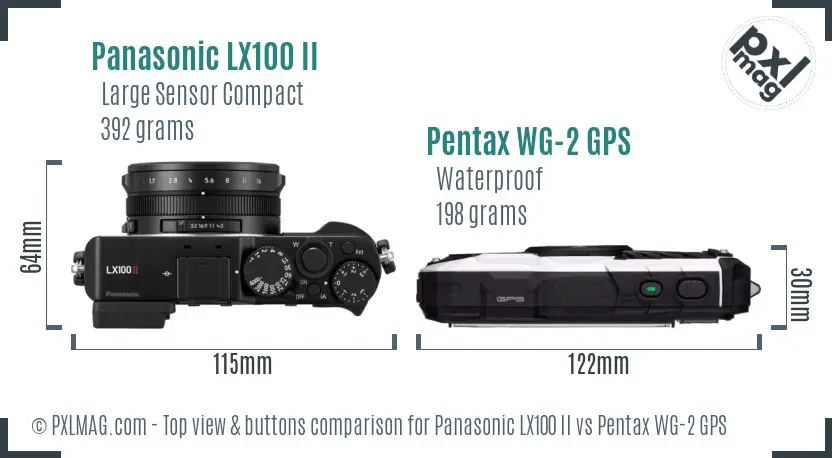 Panasonic LX100 II vs Pentax WG-2 GPS top view buttons comparison