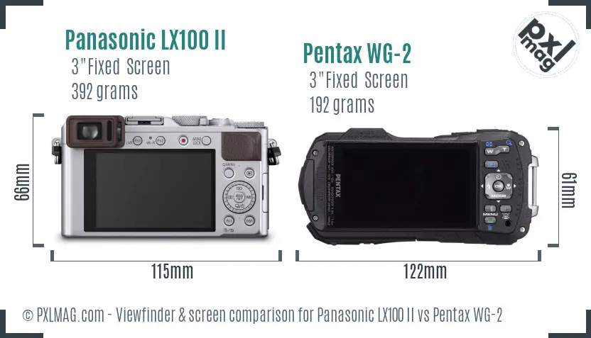 Panasonic LX100 II vs Pentax WG-2 Screen and Viewfinder comparison