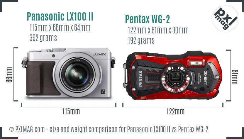 Panasonic LX100 II vs Pentax WG-2 size comparison