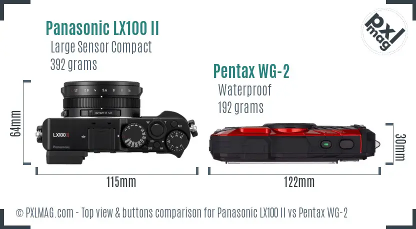 Panasonic LX100 II vs Pentax WG-2 top view buttons comparison