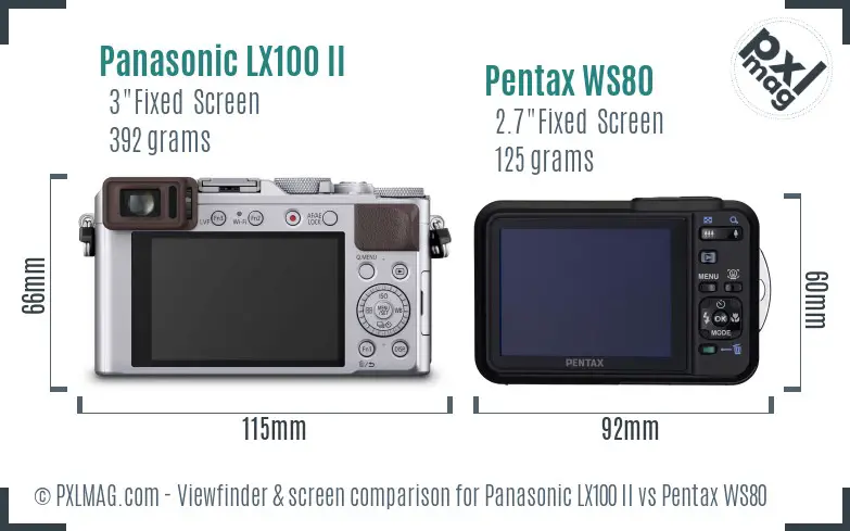Panasonic LX100 II vs Pentax WS80 Screen and Viewfinder comparison