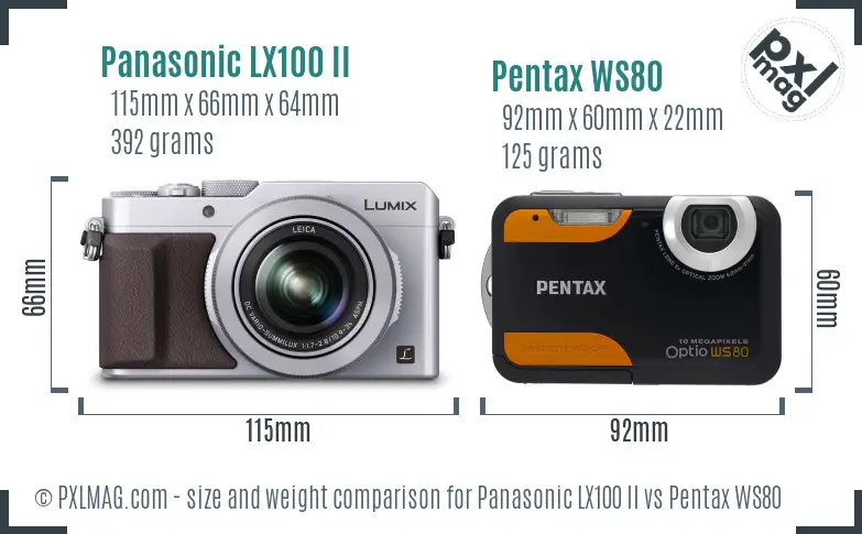 Panasonic LX100 II vs Pentax WS80 size comparison