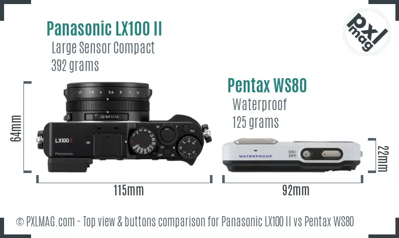 Panasonic LX100 II vs Pentax WS80 top view buttons comparison