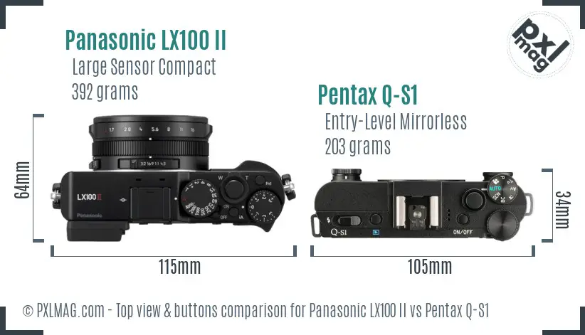 Panasonic LX100 II vs Pentax Q-S1 top view buttons comparison