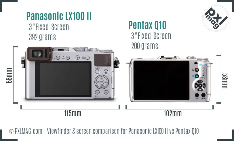 Panasonic LX100 II vs Pentax Q10 Screen and Viewfinder comparison