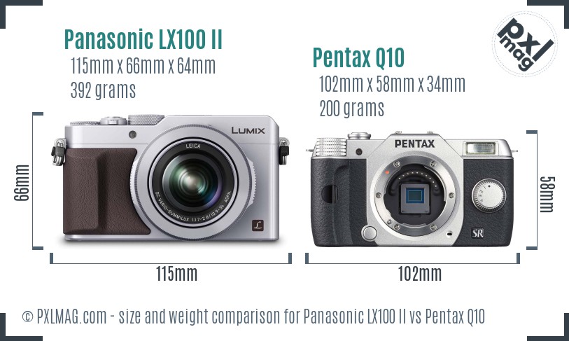 Panasonic LX100 II vs Pentax Q10 size comparison