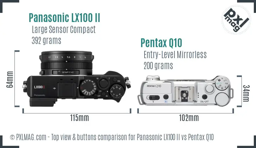 Panasonic LX100 II vs Pentax Q10 top view buttons comparison