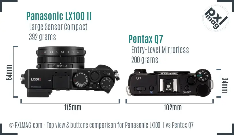 Panasonic LX100 II vs Pentax Q7 top view buttons comparison