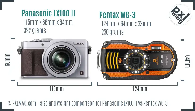 Panasonic LX100 II vs Pentax WG-3 size comparison