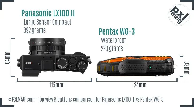 Panasonic LX100 II vs Pentax WG-3 top view buttons comparison