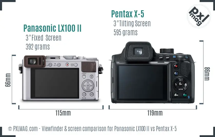 Panasonic LX100 II vs Pentax X-5 Screen and Viewfinder comparison