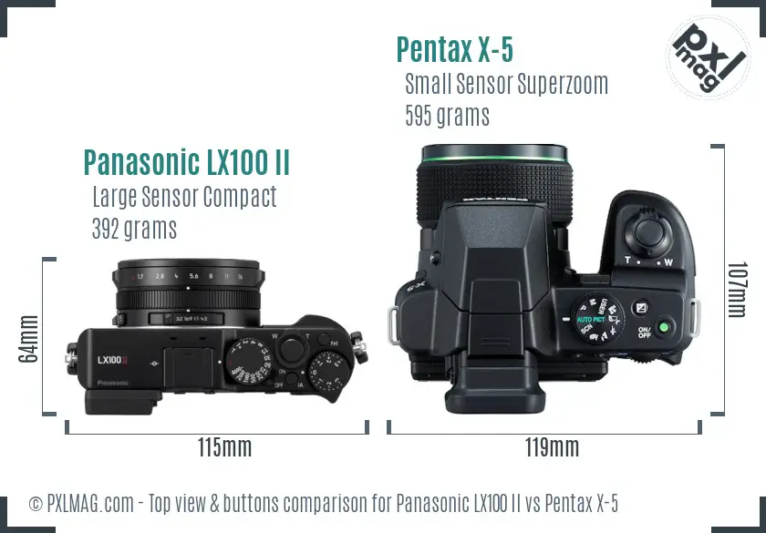 Panasonic LX100 II vs Pentax X-5 top view buttons comparison