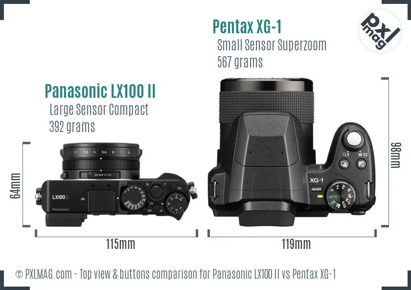 Panasonic LX100 II vs Pentax XG-1 top view buttons comparison Panasonic LX100 II vs Pentax XG-1 top view buttons comparison