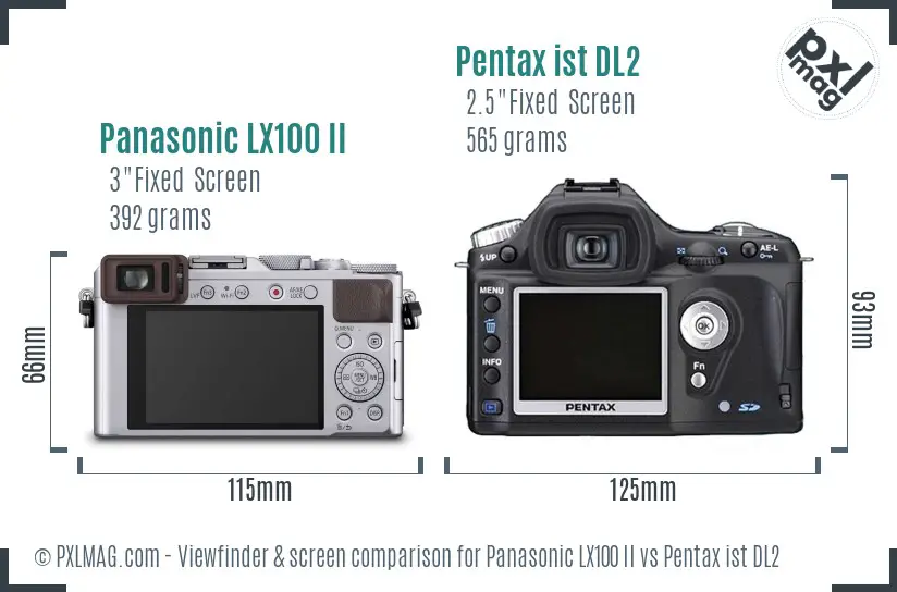 Panasonic LX100 II vs Pentax ist DL2 Screen and Viewfinder comparison