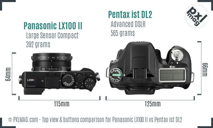Panasonic LX100 II vs Pentax ist DL2 top view buttons comparison