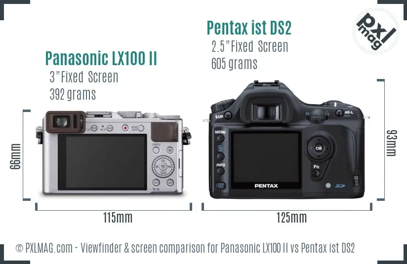 Panasonic LX100 II vs Pentax ist DS2 Screen and Viewfinder comparison