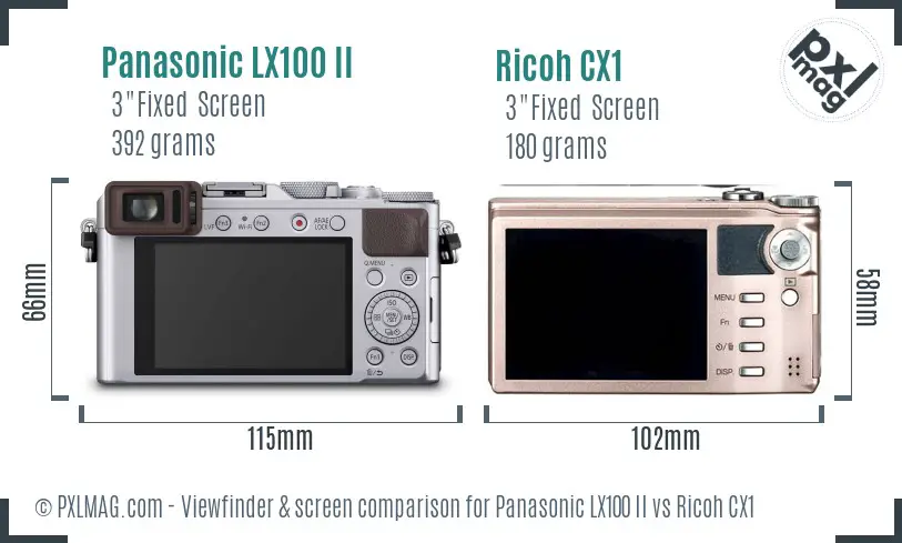 Panasonic LX100 II vs Ricoh CX1 Screen and Viewfinder comparison