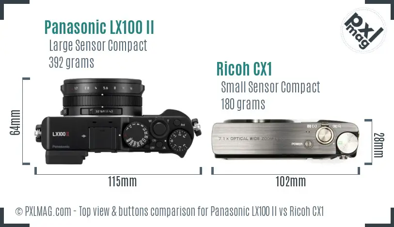 Panasonic LX100 II vs Ricoh CX1 top view buttons comparison