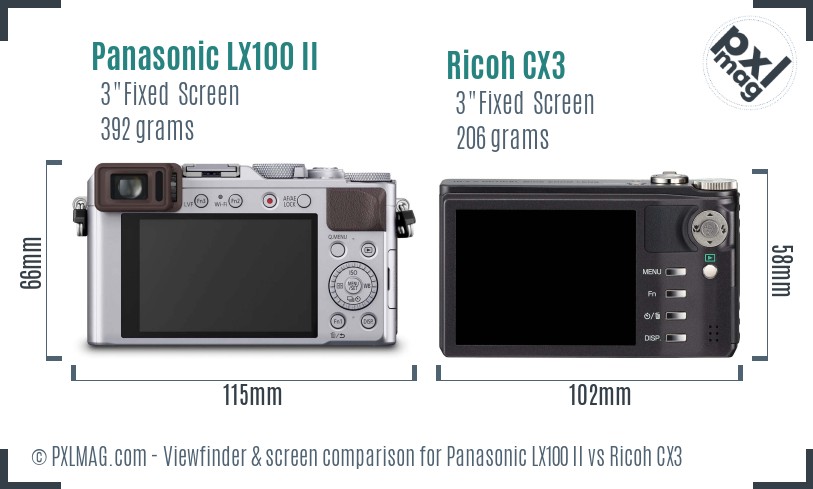 Panasonic LX100 II vs Ricoh CX3 Screen and Viewfinder comparison