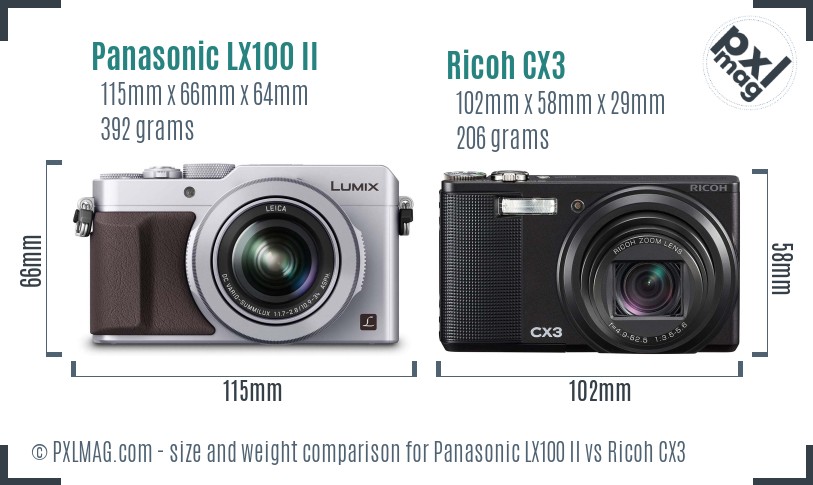 Panasonic LX100 II vs Ricoh CX3 size comparison