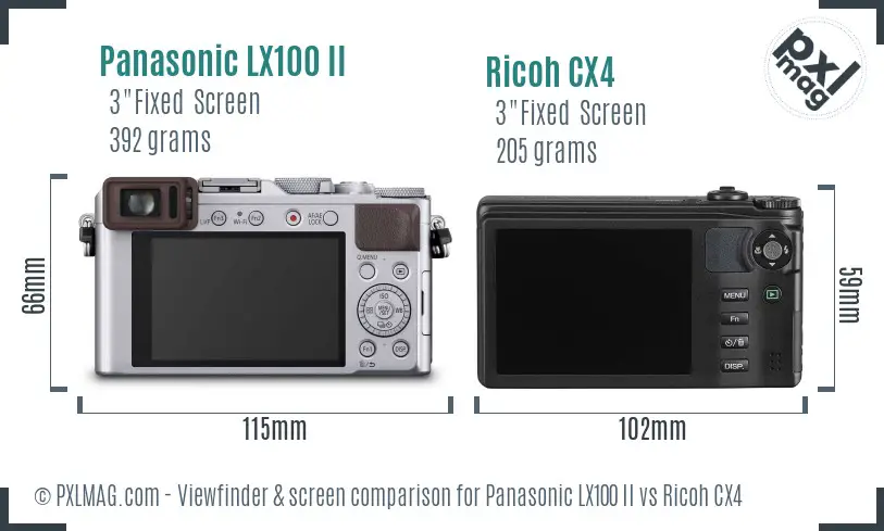 Panasonic LX100 II vs Ricoh CX4 Screen and Viewfinder comparison