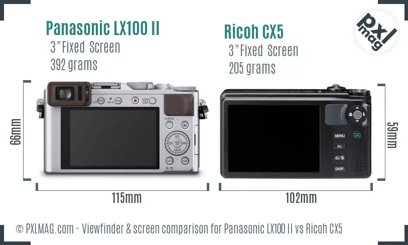 Panasonic LX100 II vs Ricoh CX5 Screen and Viewfinder comparison Panasonic LX100 II vs Ricoh CX5 Screen and Viewfinder comparison