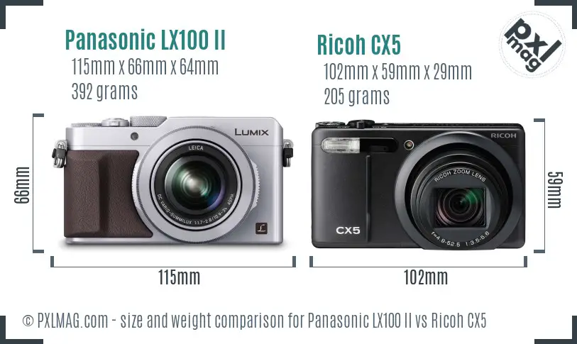 Panasonic LX100 II vs Ricoh CX5 size comparison Panasonic LX100 II vs Ricoh CX5 size comparison