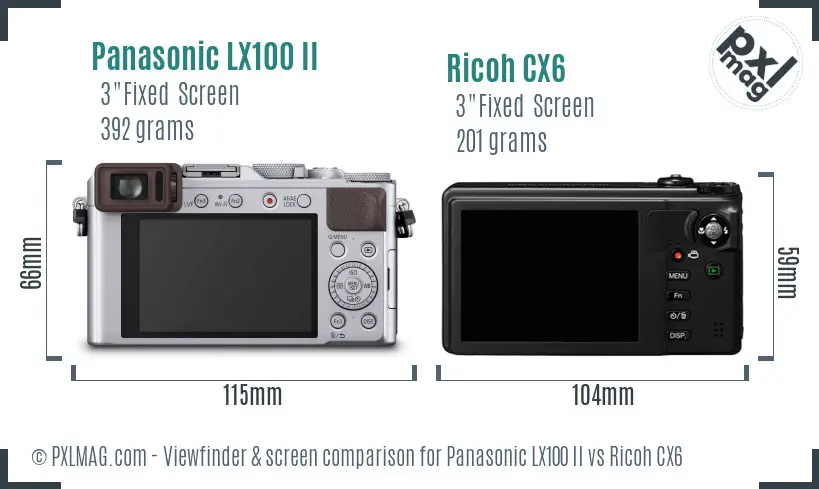 Panasonic LX100 II vs Ricoh CX6 Screen and Viewfinder comparison