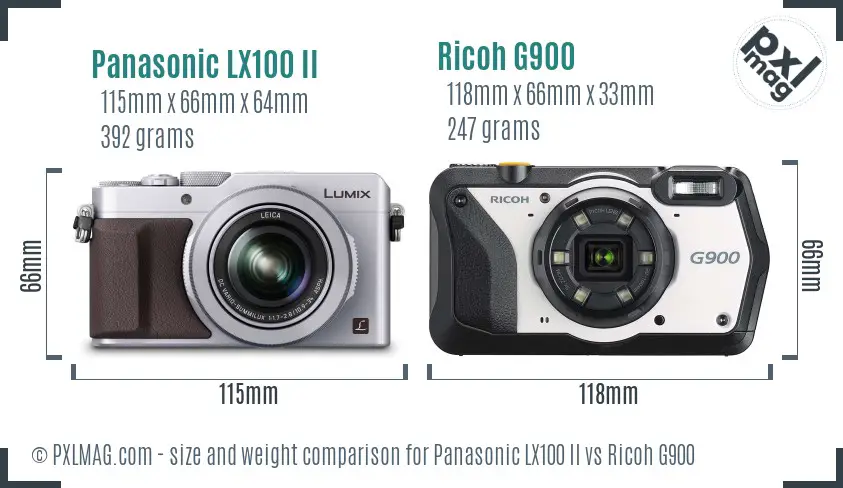 Panasonic LX100 II vs Ricoh G900 size comparison