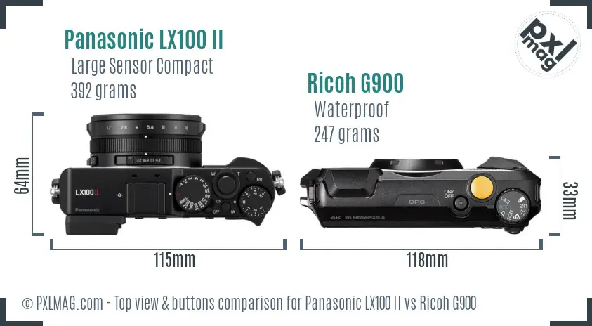 Panasonic LX100 II vs Ricoh G900 top view buttons comparison