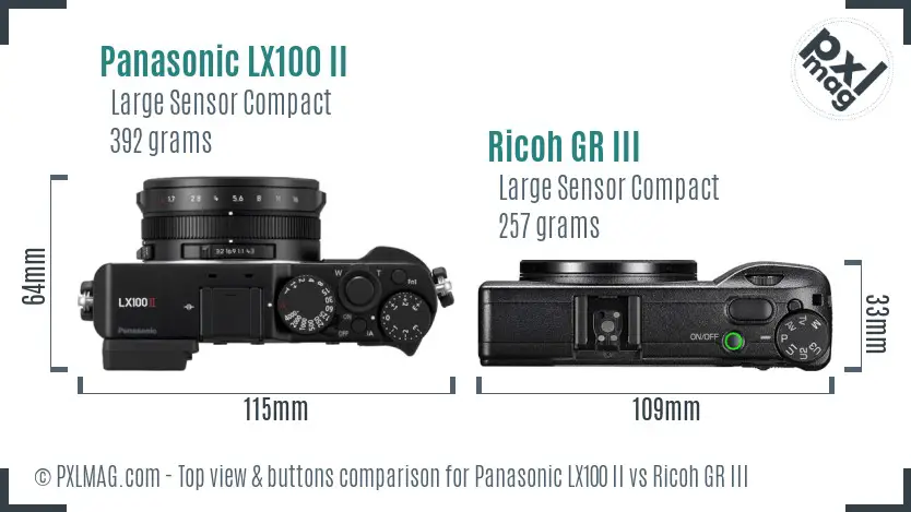 Panasonic LX100 II vs Ricoh GR III top view buttons comparison
