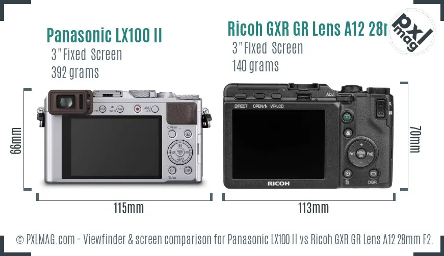 Panasonic LX100 II vs Ricoh GXR GR Lens A12 28mm F2.5 Screen and Viewfinder comparison